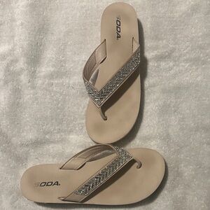 Soda Women's Beige Sandals with Glittering Silver Straps